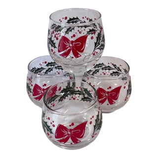 Vintage Holiday Libbey Holly and Bow Lowball Tumblers - Set of 4 For Sale