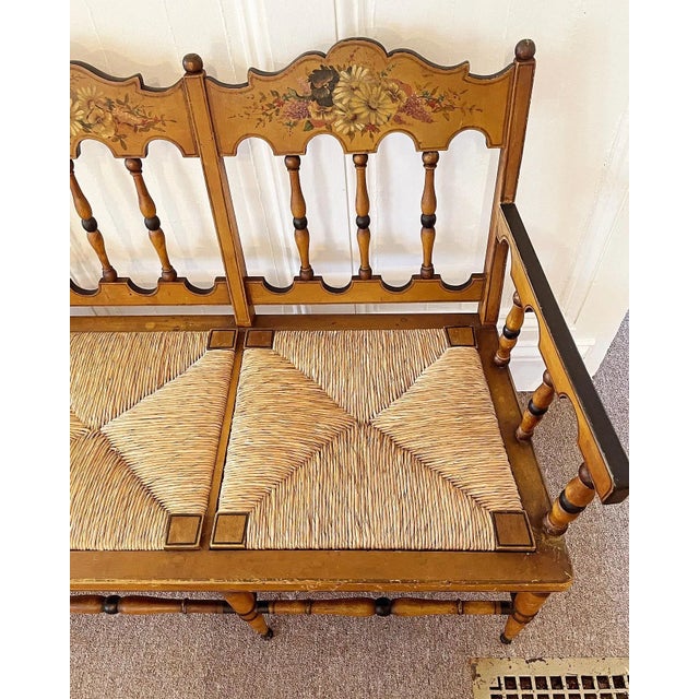 Wood Late 19th Century American Painted Rush Seat Bench For Sale - Image 7 of 10