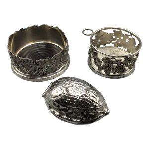 Vintage Silver Plated Magnum Wine Bottle Coaster 1 Wine Bottle Coaster and 1 Nut Cracker - Group of 3