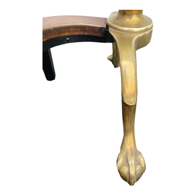 Pair 1920s Vintage Brass Andirons Chippendale Claw Ball Feet Fireplace For Sale - Image 18 of 18