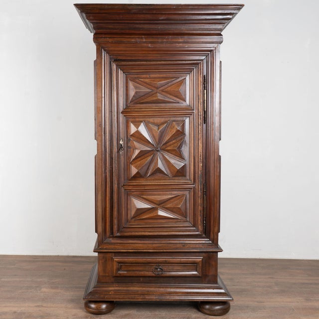 French Provincial Early 19th Century French Single Door Carved Walnut Armoire Cabinet For Sale - Image 3 of 16