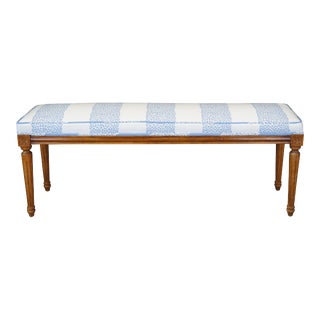 Vintage French Louis XVI Style Carved Oak Leopard Print Foyer Window Bench Seat For Sale