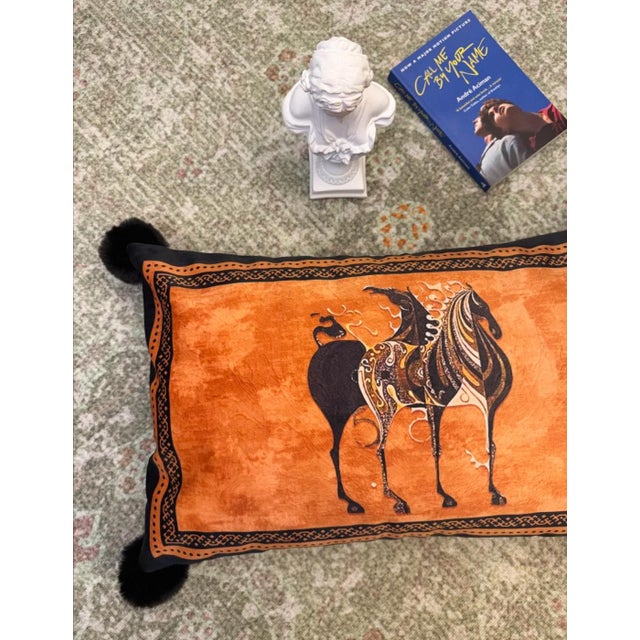 2020s Boho Orange Horse PillowBlack Tassel Trim, 15“×23” For Sale - Image 5 of 8