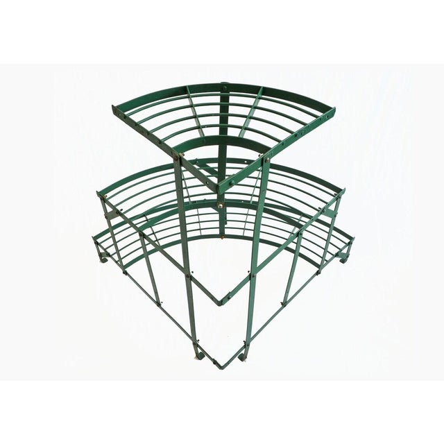 Art Deco Late 20th Century French Style Three-Tier Corner Green Painted Iron Plant Stand For Sale - Image 3 of 4