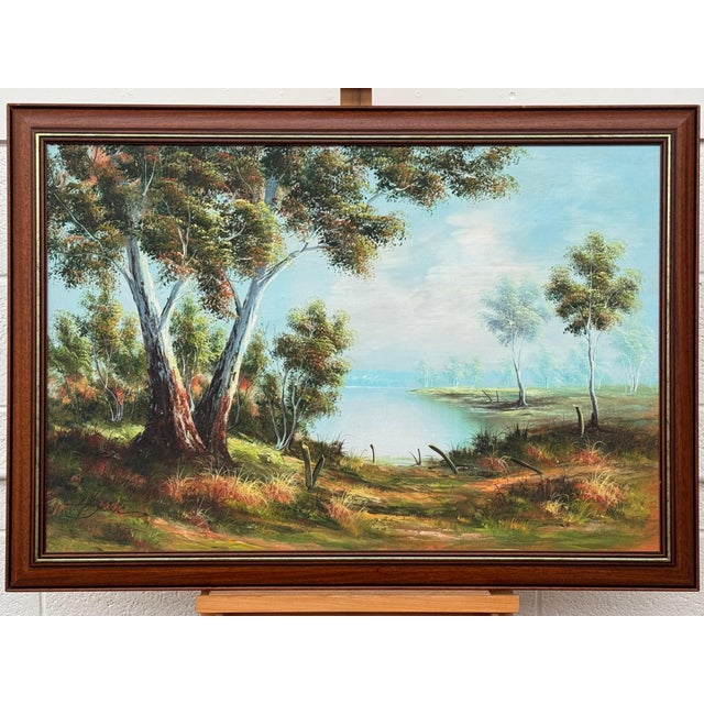 Tranquil Australian Landscape with Eucalyptus Trees - Vintage 20th Century Art 1960 Circa For Sale - Image 6 of 14