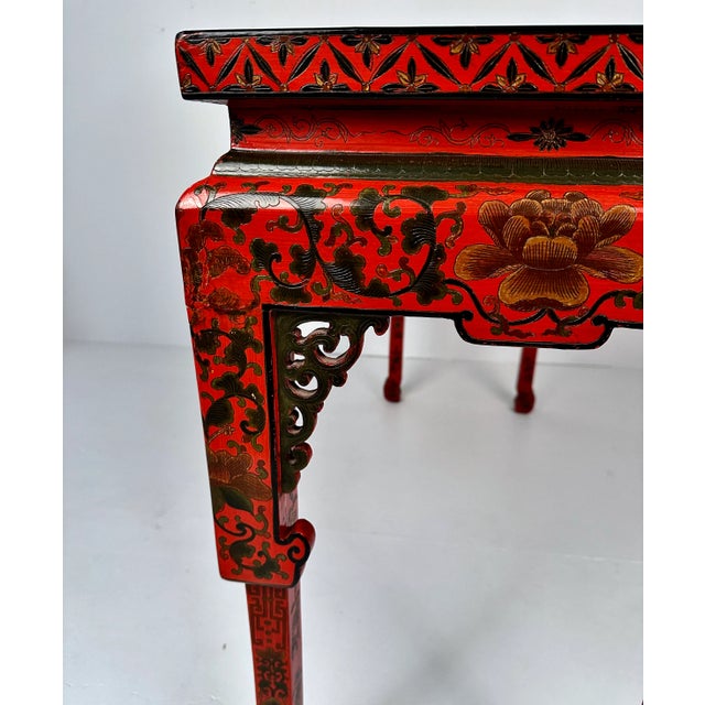 Chinese Chippendale Style Console Table W/ Lacquered Chinoiserie Decoration For Sale - Image 9 of 11