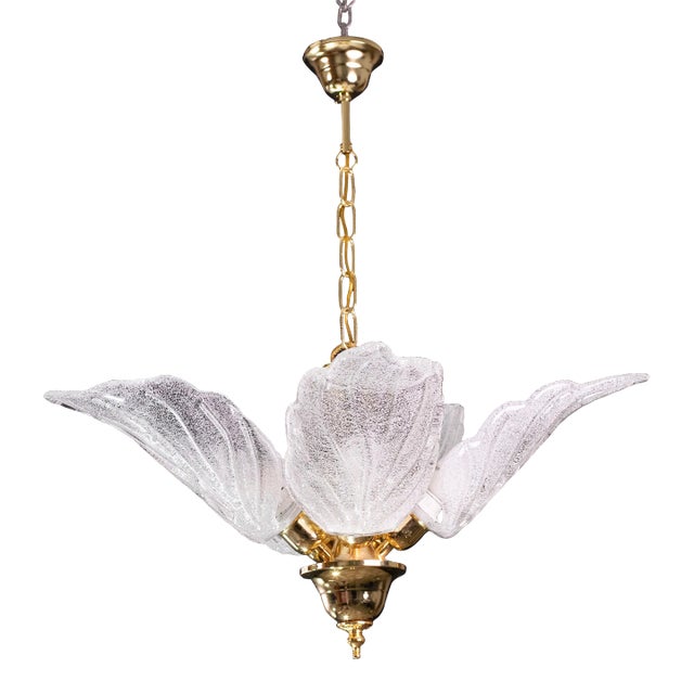 1980s Murano Chandelier With 5 Leaves in Grit For Sale