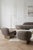 Textile Set of 2 Right Arm and Left Arm Accent Chairs With Brass Base in Brown For Sale - Image 7 of 14
