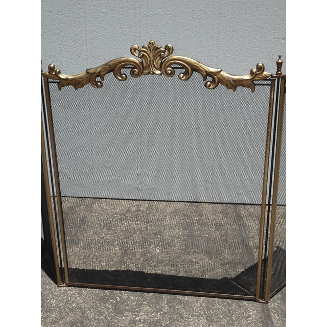 1970s Vintage French Country Metal & Mesh Gold Fireplace Screen For Sale - Image 5 of 15
