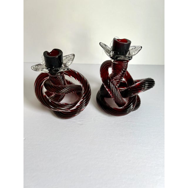 Mid-Century Hand Blown Glass Knot Candle Holders- a Pair For Sale - Image 12 of 12