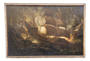 Battle of Lepanto, Oil on Canvas, 17th Century, Framed