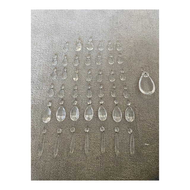 42 Piece Vintage Clear Crystal Chandelier Prisms Faceted Teardrop Icicle Spears For Sale
