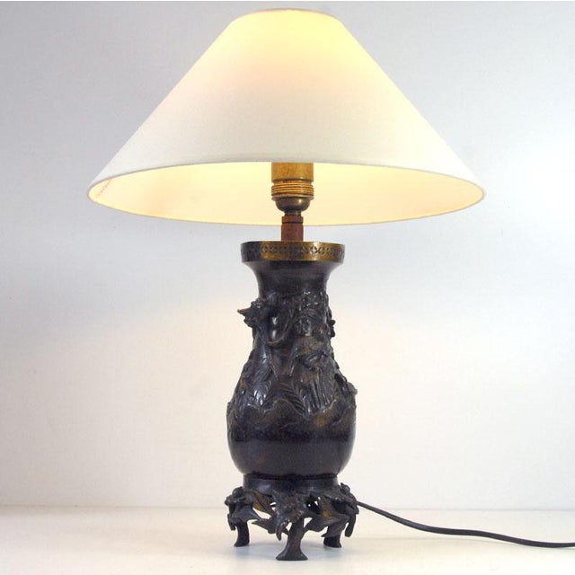 Metal Antique Japanese Bronze Lamp, 1910s For Sale - Image 7 of 11