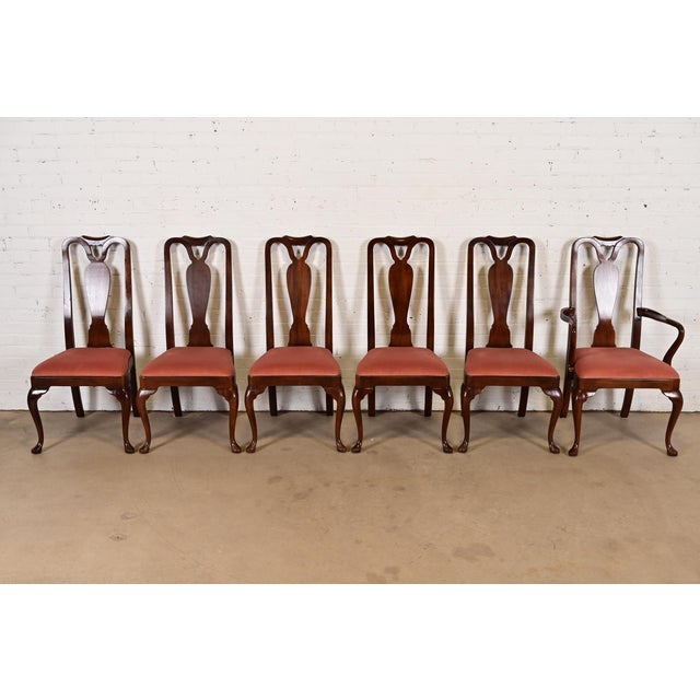 Queen Anne Henredon Queen Anne Solid Mahogany Dining Chairs, Set of Six For Sale - Image 3 of 14