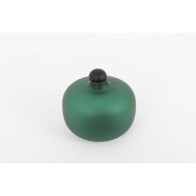 Green satin Murano glass ‘Velati’ bottle/vase designed by Tobia Scarpa in 1980s, made by Venini.Condition Good. I have...