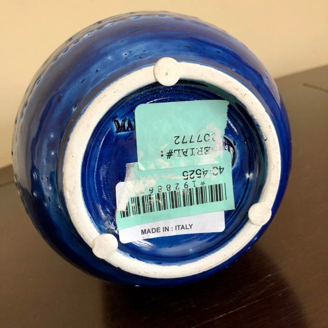 2010s Ethan Allen Blue Sgraffito Italian Pottery Vase For Sale - Image 5 of 6