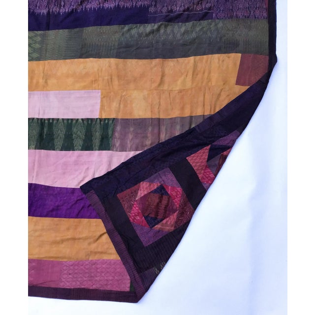 Red Antique Silk Thailand Artisan Large Patchwork Batik Throw Wall Hanging For Sale - Image 8 of 13