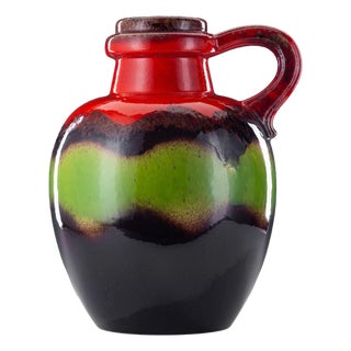 Vintage Flower Power Ceramic Floor Vase in typical 1970s Colors Model 486-38 by Scheurich West Germany, 1970s For Sale