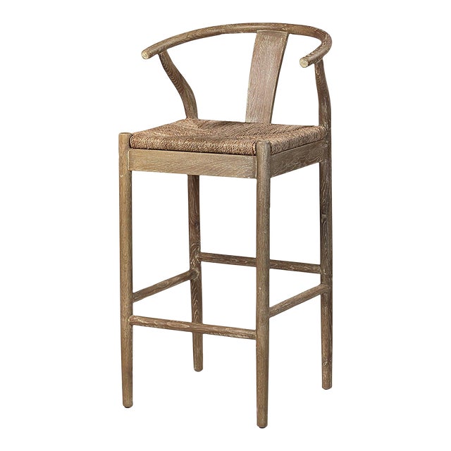 Hudson Oak & Seagrass Bar Stool For Sale
