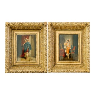 19th Century Italian Cavalier Portrait Oil Paintings in Ornate Giltwood Frames, 1850 & Signed - A Pair For Sale