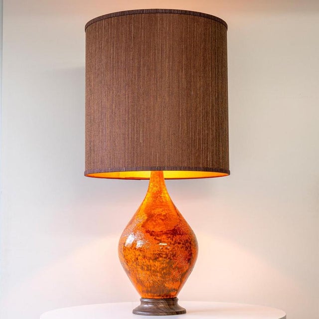 Orange Red Volcanic Glazed Ceramic Table Lamp by R. Houben, 1970 For Sale - Image 3 of 12
