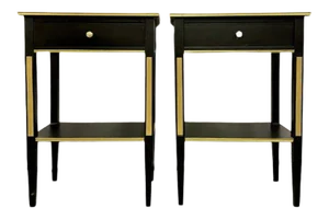 Pair of Russian Neoclassical Style Ebony Finish One Drawer Stands or End Tables