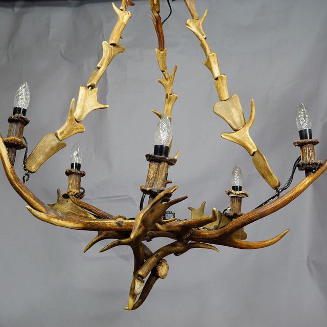 Large Rustic Antler Lamp With Fallow Deer and Deer Antlers For Sale - Image 6 of 7