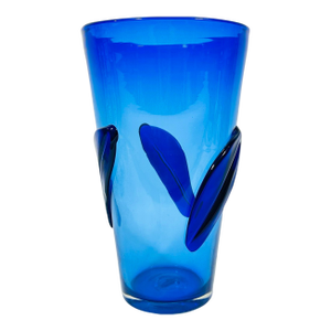 Large Blue Blenko Glass Leaf Vase