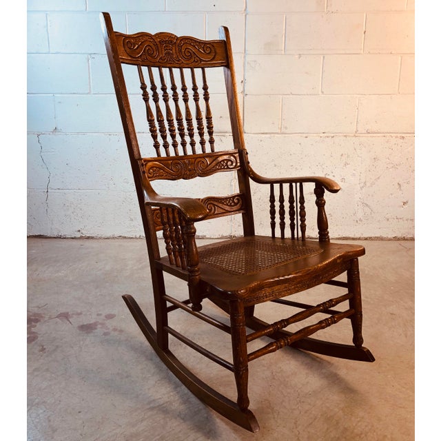 QuarterSawn Oak Hand Carved Rocking Chair Chairish