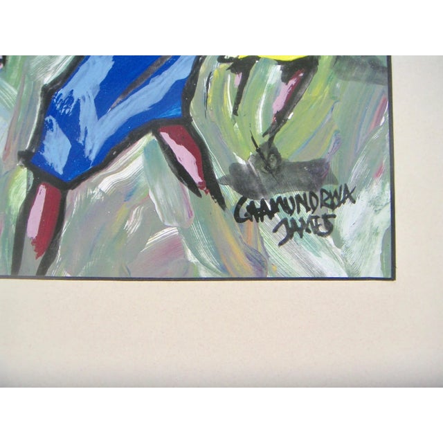 African 1980s "Cutting the Grass" Abstract Figurative Expressionist Painting by James Chamunorwa, Framed For Sale - Image 3 of 3