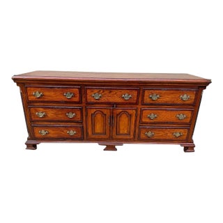 19th Century Antique Chippendale Style English Solid Oak Inlaid Dresser For Sale