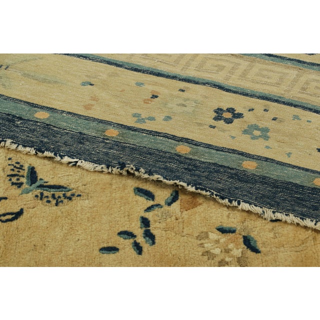 Cream Antique Chinese Peking Rug in Cream & Blue Florals and Pictorials | Rug & Kilim For Sale - Image 8 of 8