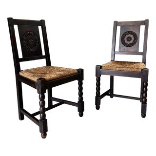 French Provincial Carved Back Dining Chairs by Charles Dudouyt, 1940s, Set of 2 For Sale
