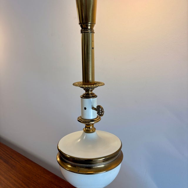 1950s Rembrandt Masterpiece Brass & Ivory Table Lamps With Original Glass Shades - a Pair For Sale - Image 11 of 14