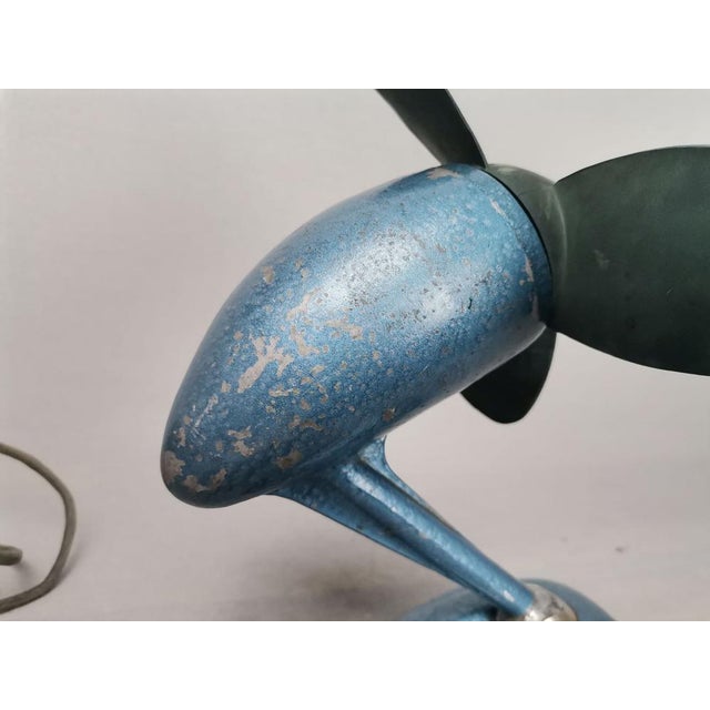 Art Deco Style Blue Metallic Iron Electric Air Fan, 1959 For Sale - Image 9 of 15