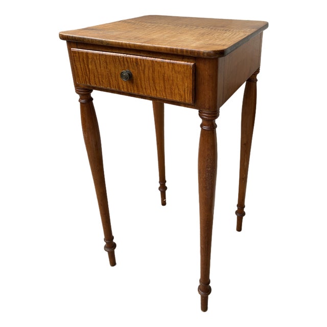 Country Sheraton Cherry One Drawer Stand, 19th Century; With Reeded Legs For Sale