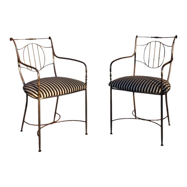 1950s Neoclassical Iron Garden Armchairs, Pair, After Maison Baguès For Sale