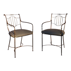 1950s Neoclassical Iron Garden Armchairs, Pair, After Maison Baguès
