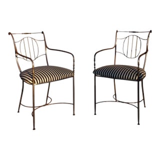 1950s Pair of Mid-Century Neoclassical Iron Garden Armchairs in the Style of Maison Baguès For Sale