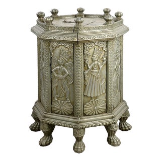 Indian Offering Cabinet in Wood and Brass For Sale