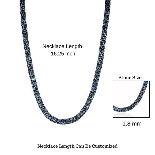925 Silver Natural Deep Blue Sapphire Bold Beaded Necklace for Women For Sale - Image 10 of 12