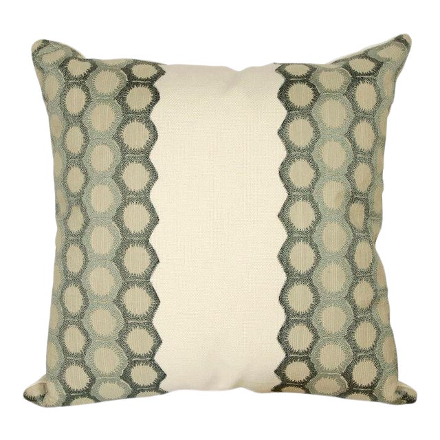 White Linen Pillow With Embroidery with Down Insert Chairish