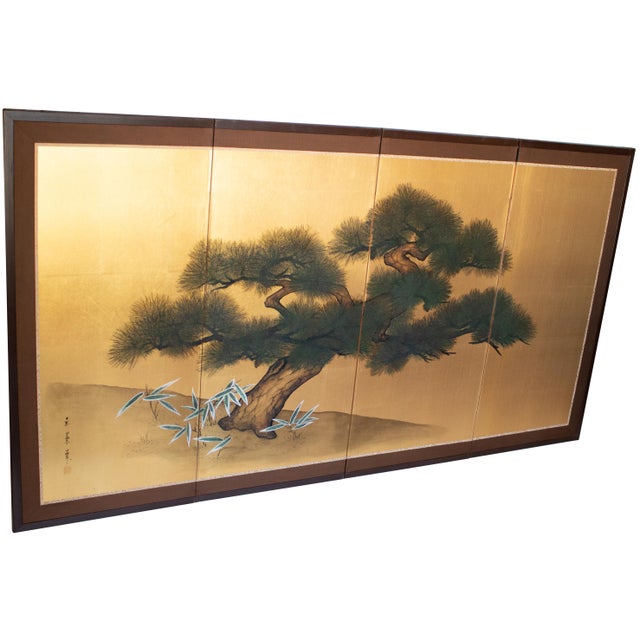1960s "Evergreen Pine Tree", Shōwa Era Japanese Byobu Screen For Sale - Image 4 of 18