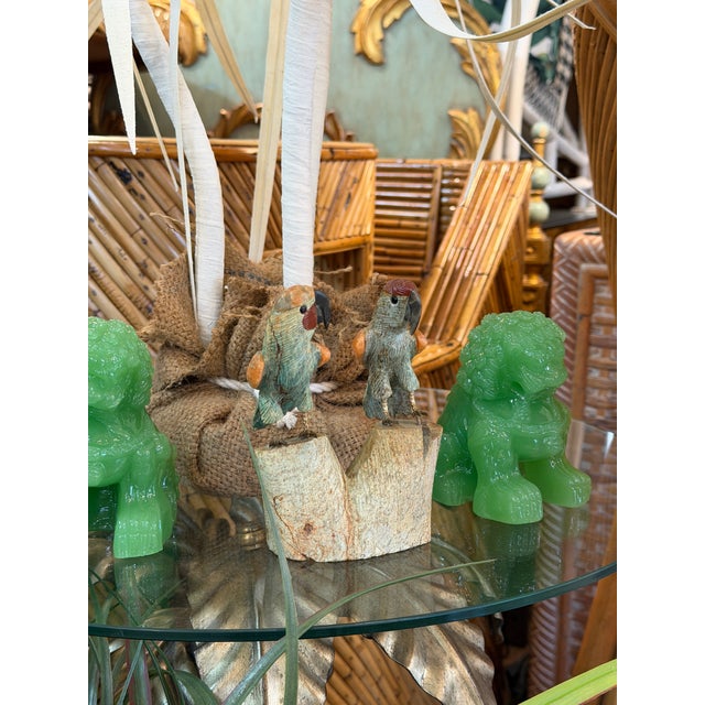 Vintage Peruvian Hand-Carved Gemstone Parrot Sculpture With Brass Feet For Sale - Image 10 of 12