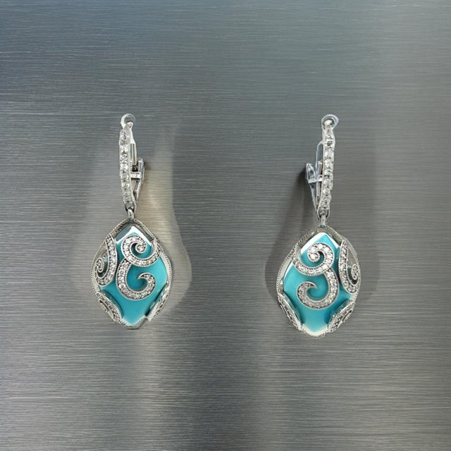 Quality Persian Turquoise Diamond Pendant Earrings 14k White Gold 26.85 TCW Certified $9,490 211947 This is a Unique...