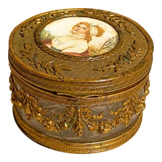 19th C Jean Derval French Gilt Bronze Crystal Box - 1 Pc For Sale