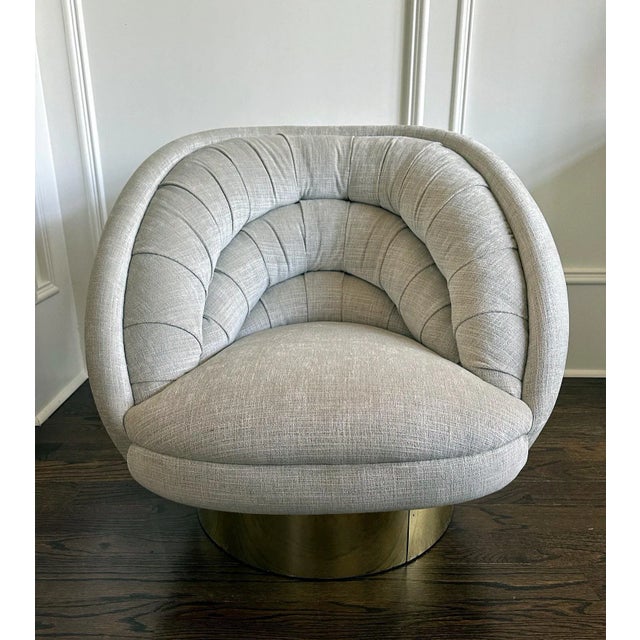 Vladimir Kagan Crescent Swivel Loung Chair Brass Base by Vladimir Kagan For Sale - Image 4 of 11