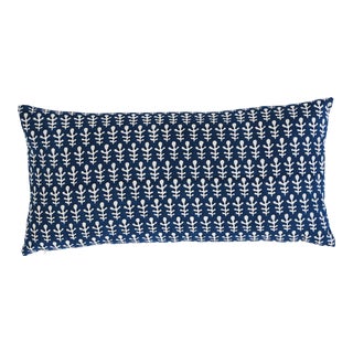 Schumacher X Molly Mahon Bagru & Buti 20" Lumbar Pillow in Blue For Sale
