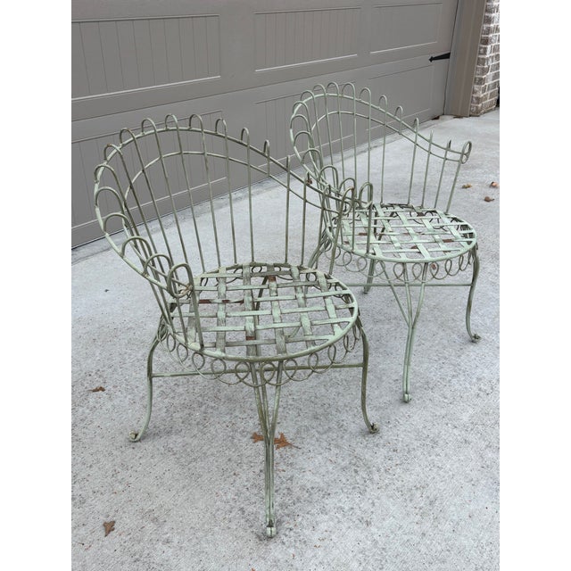 Mid-Century French Wrought Iron Garden Chairs in the Style of Mathieu Matégot - A Pair For Sale - Image 11 of 18