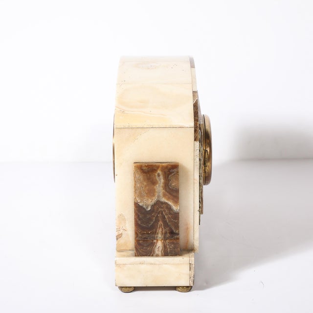 Art Deco Mantlepiece Clock in Tessellated Ice Sugar & Cream Onyx W/ Gilt Bronze For Sale - Image 15 of 15